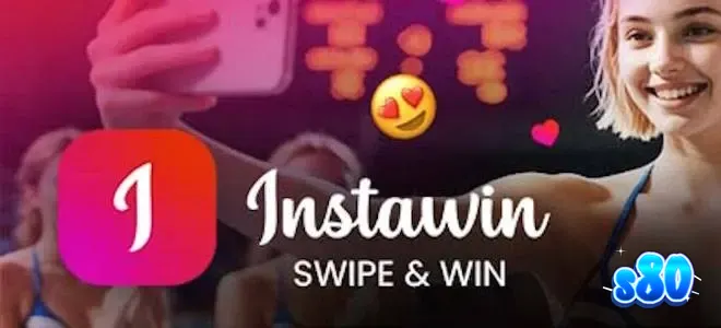 Antarmuka permainan Instawin dengan gaya kartu pos digital